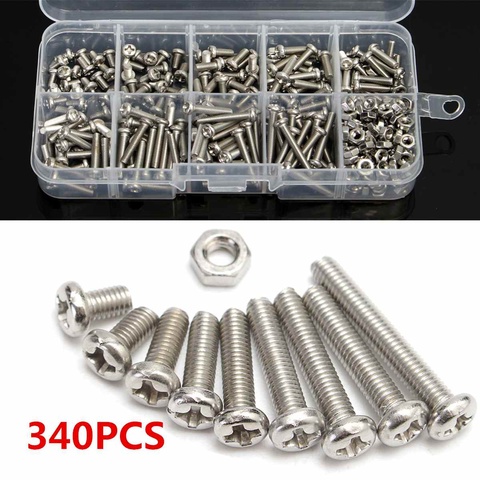 340pcs/Box M3 304 Stainless Steel Cross-headSet Screw Bolts Nut Cap Head Screw Set Fastener Assortment Kit Repair Tools Set ► Photo 1/6