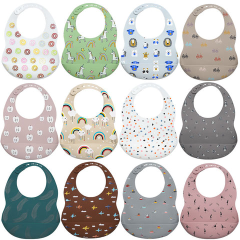 2022 New Printed Carton Silicone Bib Waterproof  Baby Feeding Newborn Cartoon Aprons Adjustable Baby Bibs Burp Cloth ► Photo 1/6