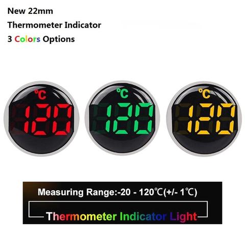 22mm Round Small Mini LED Light Display Thermometer Digital Temperature Meter Indicator AC 50-380V 220V -20-120'C ► Photo 1/6