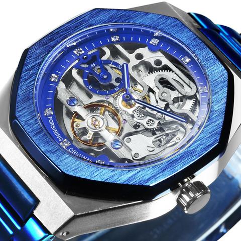 2022 New Auto Mechanicial Watch Men Blue Casual Tourbillon Skeleton Hollow FORSINING 100 Wristwatch Top Luxury Brand Clock Male ► Photo 1/6