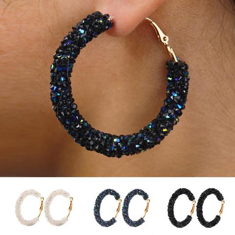 Sparkle Hoop Earrings For Women Punk Rock Big Crystal Black White Color Personality Retro Exaggeration Fashion Jewelry KAE157 ► Photo 1/6