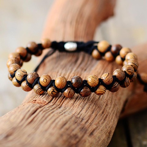 Men Bracelets Vintage Wood Black Cord Braided Bracelet Handmade Mens Beads Punk Friendship Bracelets Couples Gift ► Photo 1/3