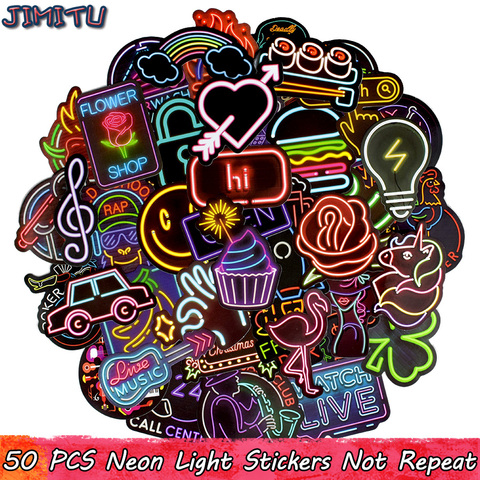 50 PCS Neon Light Sticker Anime Icon Animal Cute Decals Stickers Gifts for Children to Laptop Suitcase Guitar Fridge Bicycle Car ► Photo 1/6