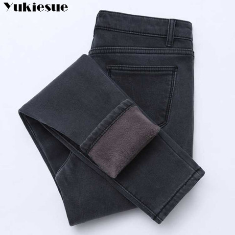 2022 Winter Jeans Women Gold Fleeces Inside Thickening Denim Pants High Waist Warm Trousers Female jeans woman Pants Plus size ► Photo 1/4
