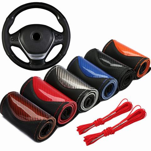 Crystal Carbon Fiber Fashion Sports Hand-stitched Steering Wheel Cover Car Wheel Cover Non-slip Leather Braid For Steering Wheel ► Photo 1/6