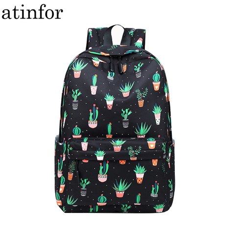 atinfor Brand Waterproof Nylon Lightweight Cactus Printing Backpack Women 16.5 inch Middle School Student Book Bag ► Photo 1/6