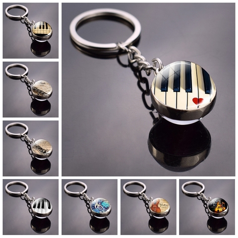 Piano Keychain Music Instruments Cleft Picture Glass Ball Key Chains Guitar Clarinet Flute Violin Pendant Keyring Dropshipping ► Photo 1/4