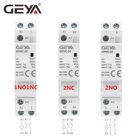 GEYA Din Rail Mounted Household Modular AC Contactor for Smart Home House Hotel AC220V 2P 16A 20A 25A 2NC 2NO 1NO1NC 50/60Hz ► Photo 1/6