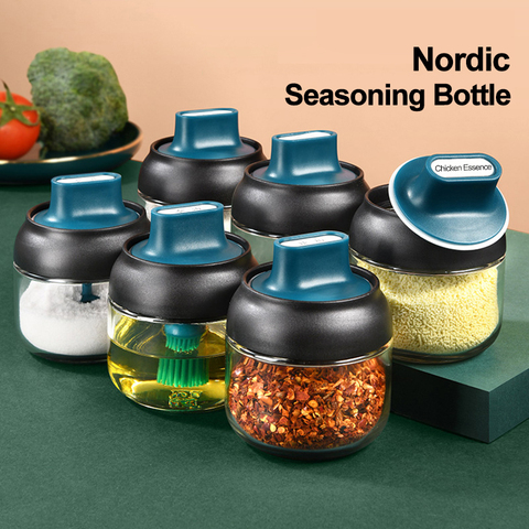Kitchen glass spice jars with lid salt and pepper shakers set seasoning organizer herbs soy sauce oil bottle With label paper ► Photo 1/6