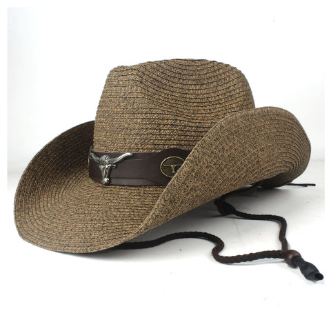 2022 Summer Straw Men Women Black Western Cowboy Hat Wide Brim Hat Outdoor Sombrero Hombre Cowgirl Hat ► Photo 1/6