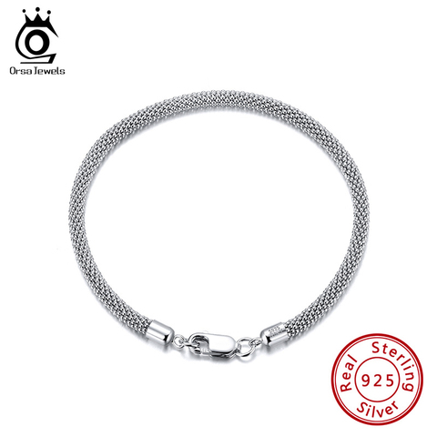 ORSA JEWELS 925 Sterling Silver 3.0mm Mesh Popcorn Chain Bracelet for Men Women Round Popcorn Bracelets Puck Style Jewelry SB65 ► Photo 1/6