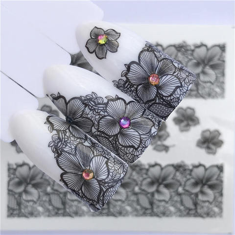 YZWLE 2022 Summer New Lace Flower Design  Nail Sticker Decal Water Transfer White Black Tips Women Makeup Tattoos ► Photo 1/6