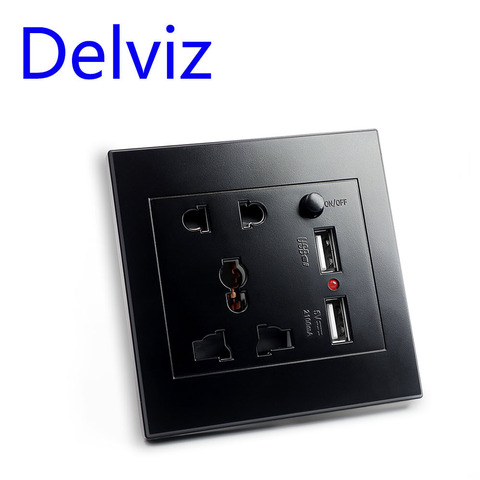 Delviz Multi function socket, Switch control usb Overload protection Quick charge power 86 Black Universal panel Wall usb socket ► Photo 1/6