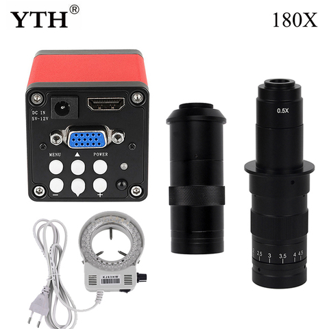 HDMI VGA 13MP Monocular Microscope Digital Camera + 130X 180X Adjustable Lens + 56 LED Light Suit for Repair Phone Soldering ► Photo 1/6