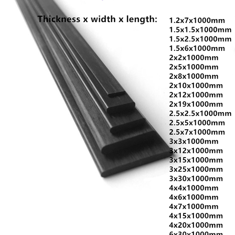 2pcs carbon fiber sheet: 1.2mm----6.0mm / carbon fiber rod / carbon strip / reinforcing sheet / carbon rod / length 1000mm ► Photo 1/4