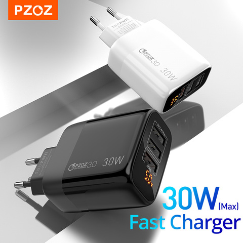 PZOZ USB Charger 30W Fast Charging 18W Quick Charge 3.0 LED Display EU Wall Adapter For iphone 11 Samsung A50 xiaomi redmi note8 ► Photo 1/6