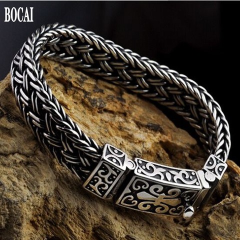 New real solid S925 pure silver bracelet for man personalized woven bracelet domineering Thai silver retro fashion man bracelet ► Photo 1/6