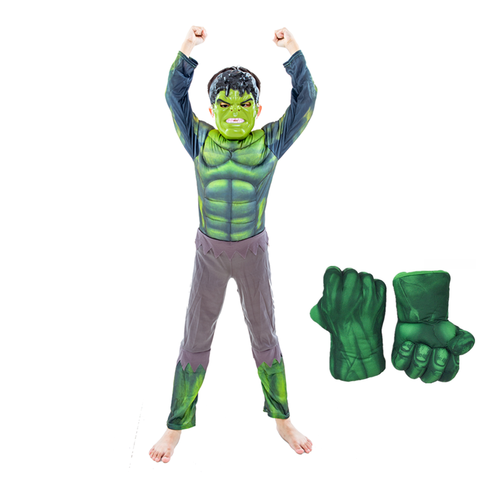 New Year Carnival Green Giant Costume and Gloves Endgame Costume Muscle Halloween Costume Kids Boys Girls Children Cosplay ► Photo 1/6