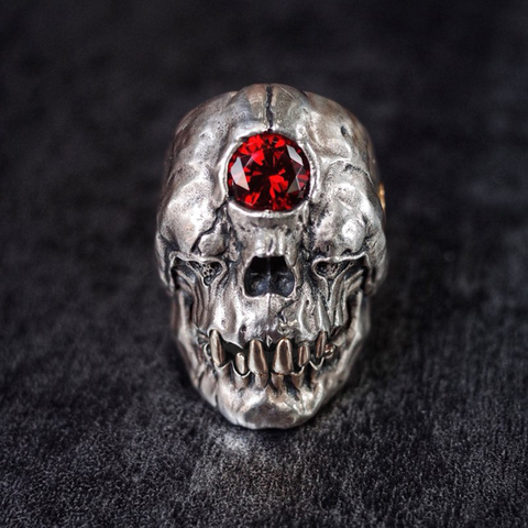 EYHIMD Cyclops Skull Ring Red Cz Crystal on The Forehead, Gothic Punk Men's Stainless Steel Biker Jewelry Gift for Him ► Photo 1/3