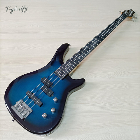 4 string fretless electric bass guitar 43 inch without fret blue color full basswood body bass guitar with Canada maple neck ► Photo 1/6