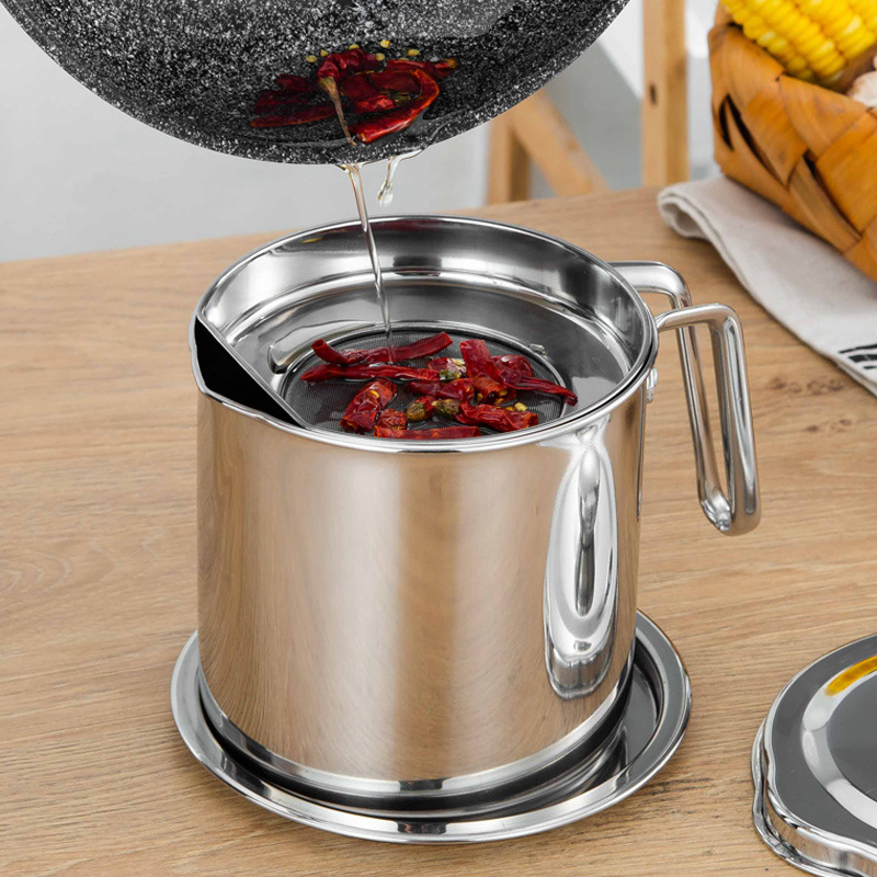 1.6/2L Stainless Steel Oil Strainer Pot Filter Colander Grease Container Can 