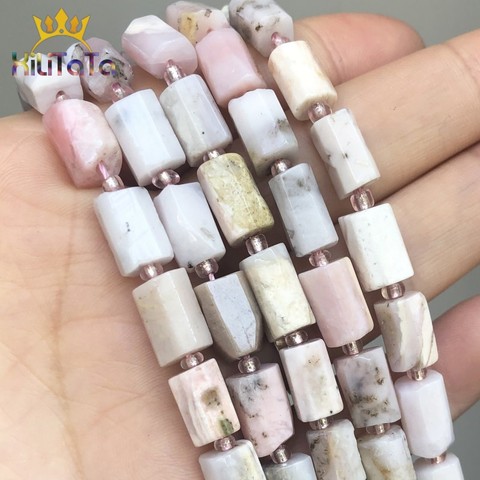 Natural Faceted Pink Opal Stone Beads Cylinder Gem Loose Spacer Beads For Jewelry DIY Making Bracelet Charms Accessories 7.5'' ► Photo 1/6