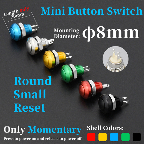 1pc 8mm Momentary Metal Horn Doorbell Bell Push Button Switch Waterproof Car Auto Engine PC Power Start Starter ► Photo 1/6