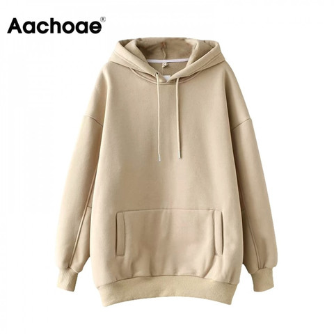 Aachoae Casual Solid Hooded Hoodies Women Batwing Long Sleeve Plus Size Sweatshirts Autumn Pullover Pure Fashion Tops Sudaderas ► Photo 1/6