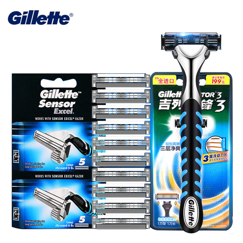 Gillette Sensor Excel 10 Blades + Shaver with 3 Replacement Blades