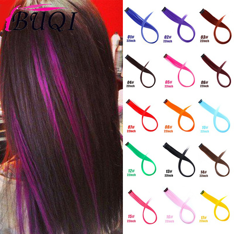 BUQI Straight Fake Colored Hair Extensions Clip Rainbow Hair Streak Synthetic Pink Orange White Purple Hair Strands on Clips ► Photo 1/6
