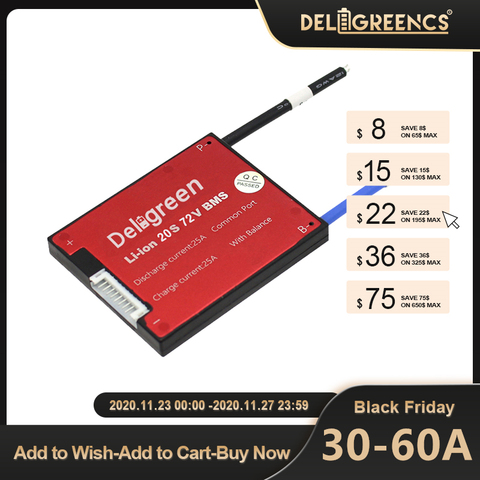 Deligreen 8S 24V 20A 30A 40A 50A 60A BMS for lithium LiNCM LiFePO4 Battery Pack ► Photo 1/6