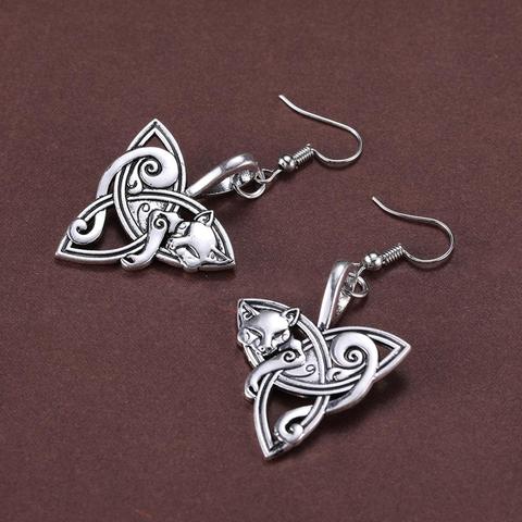 Dawapara Viking Fox Triquetra Fenrir Animal Pendant Drop Earring Men Fashion Jewelry Supernatural Amulet Knot earring ► Photo 1/5