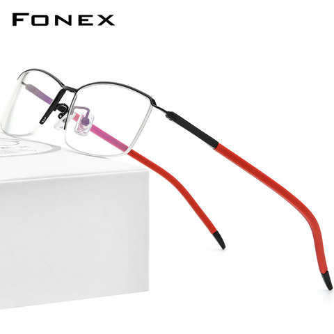 FONEX Pure Titanium Glasses Frame Men Half Square Myopia Optical Prescription Eyeglasses 2022 New Semi Rimless Eyewear F1015 ► Photo 1/6