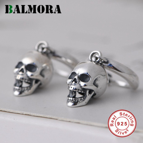 BALMORA Pure 925 Sterling Silver Skull Ear Stud Earrings For Women Men Vintage Fashion Thai Silver Earring Jewelry Brincos Gift ► Photo 1/6