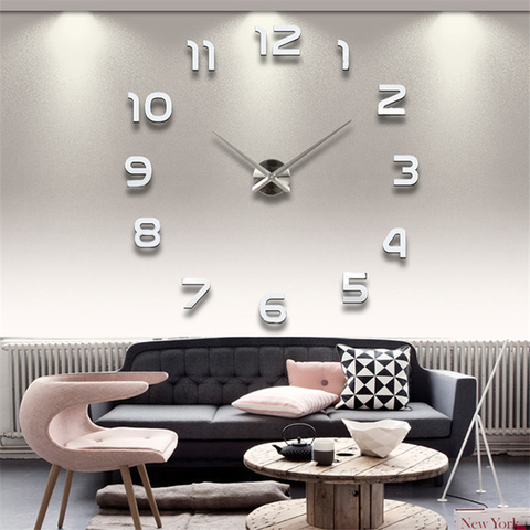 Large Home Wall Clock 3D DIY Clock Acrylic Mirror Stickers Home Decoration Living Room Quartz Needle Self Adhesive Hanging Watch ► Photo 1/6