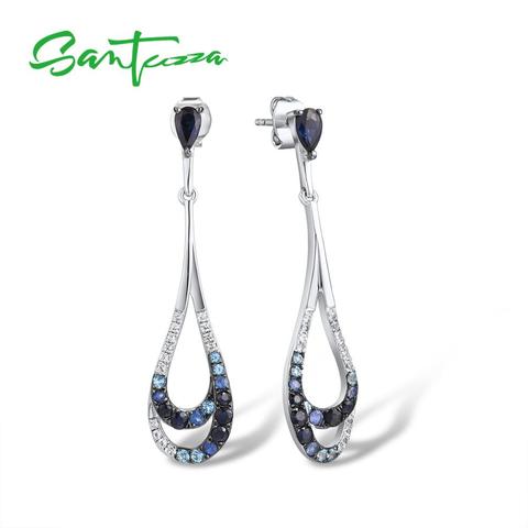 SANTUZZA Silver Earrings For Woman Pure 925 Sterling Silver Blue Sapphire Blue Topaz White Sapphire Drop Earring Fashion Jewelry ► Photo 1/5