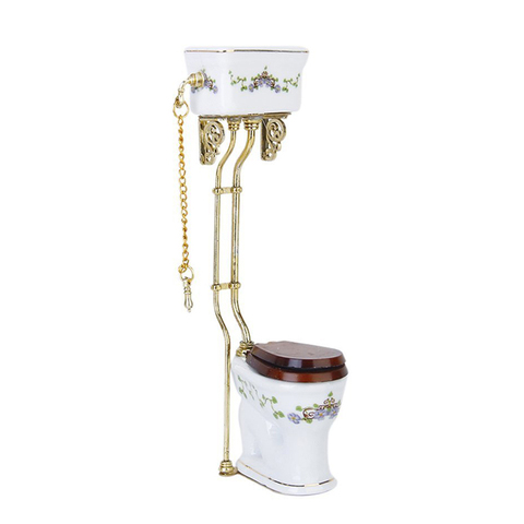 Vintage Victorian style bathroom porcelain toilet doll house miniature white + gold ► Photo 1/5