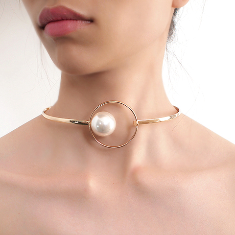 MANILAI Big Imitation Pearl Metal Torques Chokers Necklaces For Women Statement Bib Collar Necklace Minimalism Jewelry 2022 ► Photo 1/6