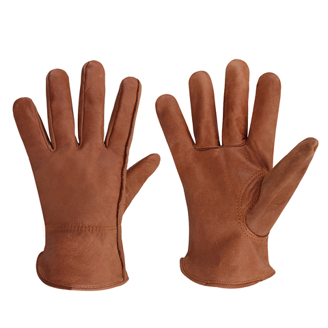 Brown Cow Leather Work Gloves General Use Motorcycle Drivers Safety Glove Men&Women ► Photo 1/6