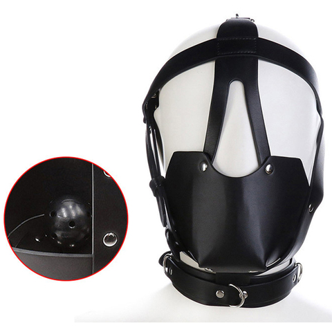 PU Leather Head Harness with Mouth Ball Gag Fetish Salve BDSM Oral Muzzle Restraints Face Mask Hood Bondage Headgear for Couples ► Photo 1/6