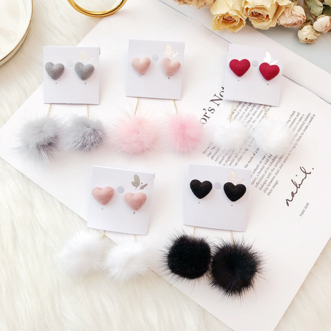 Autumn And Winter Cute Fur Ball PomPom Long Drop Earrings for Women Fashion Heart Unique Soft Pom Pom Dangle Earring Jewelry ► Photo 1/6