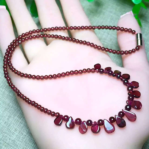 Wholesale JoursNeige Natural Garnet Stone Necklace Round Bead With Raindrop Pendant Princess Necklace Women Crystal Jewelry ► Photo 1/4