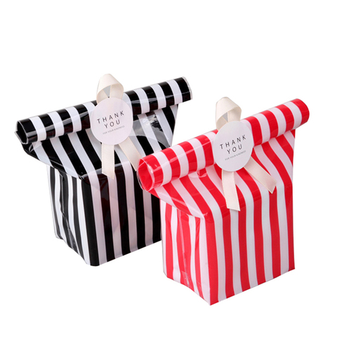 10 pcs Color Plastic Striped Cookie Candy Gift Bags Seal Package Bag Cellophane Birthday gift bag party favors Ribbon ► Photo 1/5