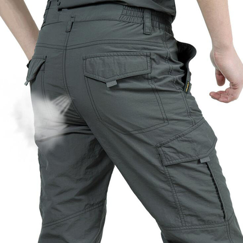 Quick Dry Hiking Pants Men Summer Outdoor Mountain Climbing Fishing Breathable Trousers Army Trekking Sport Tactical Cargo Pants ► Photo 1/6