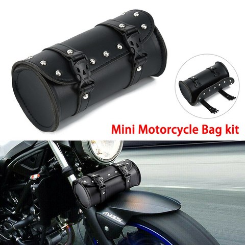 Motorcycle Cruiser Tool Bag Fork Barrel Shape Handlebar Front Fork Bag Black For Harley Chopper Bobber Cruiser Motor Leather Bag ► Photo 1/6