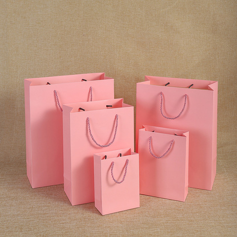 Pink Horizontal Vertical 1 Pcs Kraft Paper Portable Gift Bags Party Wedding Supplies Wrapping Gift Take Out Packing Paper Bags ► Photo 1/6