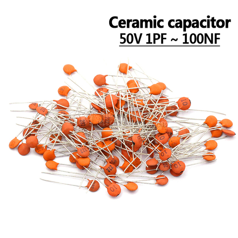 100pcs Ceramic capacitor 50V 1pF ~ 100nF 0.1uF 104 4.7PF 10PF 22PF 33PF 47PF 100PF 101 220PF 10NF 330PF 470PF 1NF 103 47NF 473 ► Photo 1/1