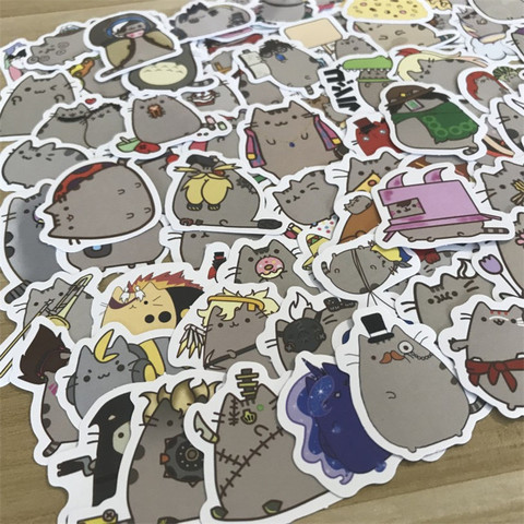 100Pcs/lot Cartoon Cat Stickers For Snowboard Laptop Luggage Car Fridge Car- Styling Vinyl Decal Home Decor Stickers ► Photo 1/5