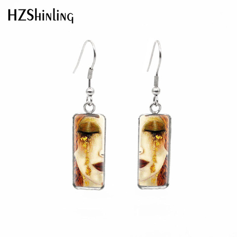 2022 New The Kiss Rectangular Earring Gustav Klimt Art Paintings Fish Hook Earring Photo Glass Photo Jewelry ► Photo 1/6