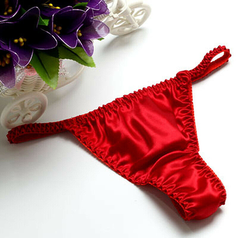 100% Mulberry Silk T-Back Panties Sexy Low-Waist Thongs Ladies Smooth Soft Breathable Underwear Trendy Pure Color Briefs ► Photo 1/6
